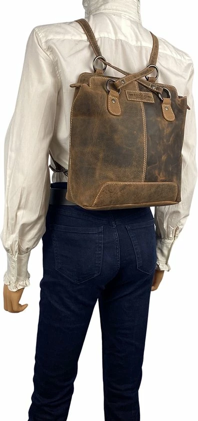 Uitgang π― Arrigo Anti-diefstal Rugtas - Rugzak Dames - Schoudertas Leer - π Backpack - Echt Buffelleer - Cognac π - Afbeelding 7