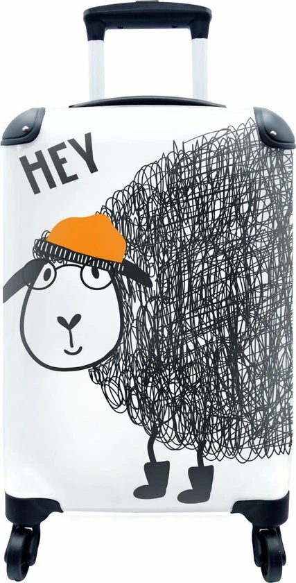 Korting 👏 MuchoWow Koffer - Kindertekening Met De Quote 'Hey' En Een Schaap - Past Binnen 55x40x20 Cm En 55x35x25 Cm - 👜 Handbagage - Trolley - Fotokoffer ✨