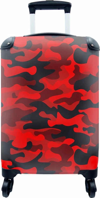 Korting 🤩 MuchoWow Koffer - Camouflage - Rood - Patronen - Past Binnen 55x40x20 Cm En 55x35x25 Cm - 👜 Handbagage - Trolley - Fotokoffer 😉