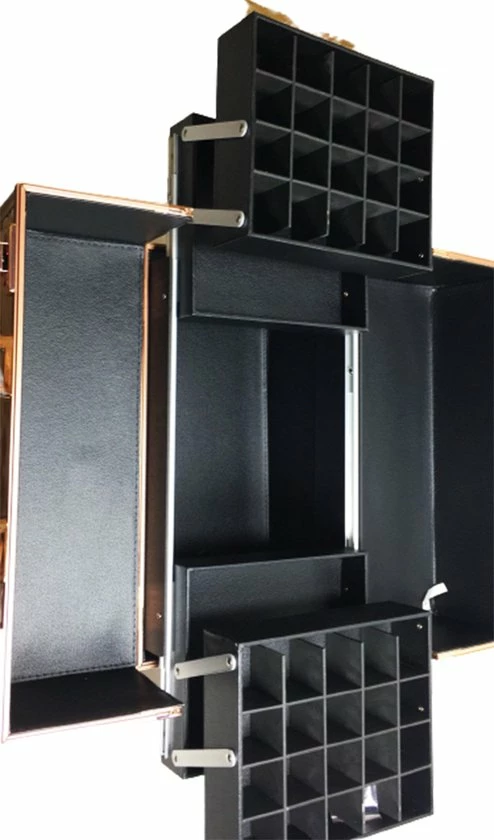 Uitgang π Guardian Beauty Beautycase / Beautykoffer Goud/Roos Kleur - Functioneel - Aluminium - 2 Vakken Aan Twee Kanten - Alle Beautygereedschappen- Kapper - Tattoo - Nagel - Visagie - Make-up - Cosmetica - Schmink - Beauty Case π - Afbeelding 3