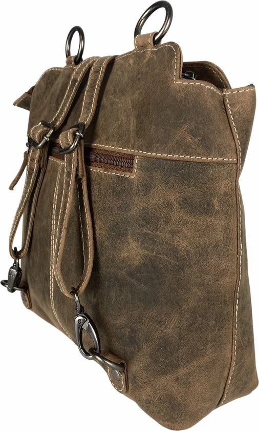 Uitgang π― Arrigo Anti-diefstal Rugtas - Rugzak Dames - Schoudertas Leer - π Backpack - Echt Buffelleer - Cognac π - Afbeelding 3