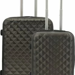 Begroting ⭐ SB Travelbags Kofferset - 2 Delige 'Expandable' Koffer - Donker Grijs - 65cm/55cm 🎉