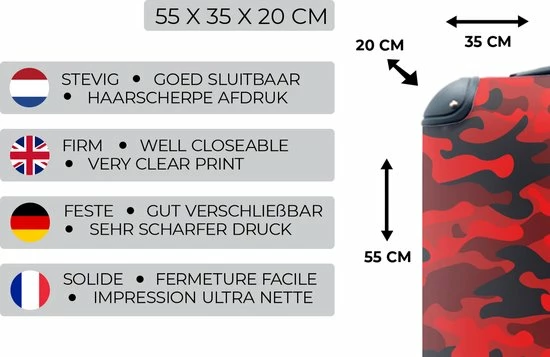 Korting 🤩 MuchoWow Koffer - Camouflage - Rood - Patronen - Past Binnen 55x40x20 Cm En 55x35x25 Cm - 👜 Handbagage - Trolley - Fotokoffer 😉 - Afbeelding 3