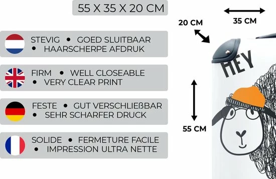 Korting 👏 MuchoWow Koffer - Kindertekening Met De Quote 'Hey' En Een Schaap - Past Binnen 55x40x20 Cm En 55x35x25 Cm - 👜 Handbagage - Trolley - Fotokoffer ✨ - Afbeelding 3