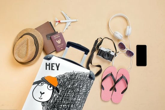Korting 👏 MuchoWow Koffer - Kindertekening Met De Quote 'Hey' En Een Schaap - Past Binnen 55x40x20 Cm En 55x35x25 Cm - 👜 Handbagage - Trolley - Fotokoffer ✨ - Afbeelding 4