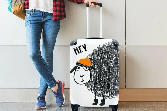 Korting 👏 MuchoWow Koffer - Kindertekening Met De Quote 'Hey' En Een Schaap - Past Binnen 55x40x20 Cm En 55x35x25 Cm - 👜 Handbagage - Trolley - Fotokoffer ✨ - Afbeelding 5