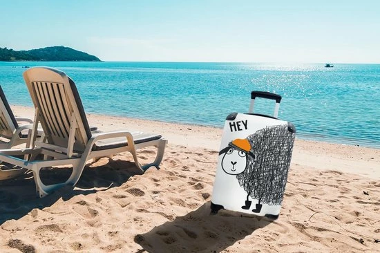 Korting 👏 MuchoWow Koffer - Kindertekening Met De Quote 'Hey' En Een Schaap - Past Binnen 55x40x20 Cm En 55x35x25 Cm - 👜 Handbagage - Trolley - Fotokoffer ✨ - Afbeelding 6