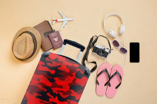 Korting 🤩 MuchoWow Koffer - Camouflage - Rood - Patronen - Past Binnen 55x40x20 Cm En 55x35x25 Cm - 👜 Handbagage - Trolley - Fotokoffer 😉 - Afbeelding 4