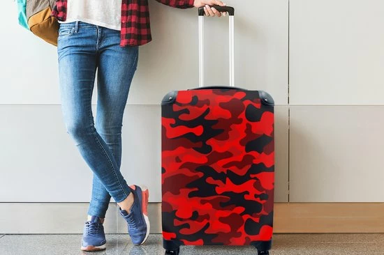 Korting 🤩 MuchoWow Koffer - Camouflage - Rood - Patronen - Past Binnen 55x40x20 Cm En 55x35x25 Cm - 👜 Handbagage - Trolley - Fotokoffer 😉 - Afbeelding 5