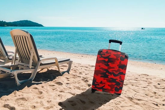 Korting 🤩 MuchoWow Koffer - Camouflage - Rood - Patronen - Past Binnen 55x40x20 Cm En 55x35x25 Cm - 👜 Handbagage - Trolley - Fotokoffer 😉 - Afbeelding 6