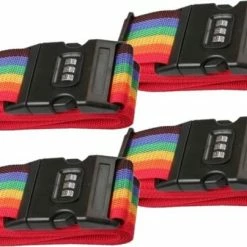 Goedkoopste 🧨 Merkloos Pakket Van 4x Stuks Kofferriemen/bagageriemen Met Cijferslot 200 Cm - Kofferspandband Regenboog Kleuren ✔️