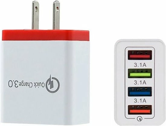 Beste Verkoop β¨ Merkloos Reisstekker - USA USB Oplader - Amerikaanse Stekker - Usb Oplader - Usb Stekker - Snel Lader - 3.0 3A Usb Lader - Telefoon Adapter - 4 Poorten - Amerikaanse Stekker - Wit/Blauw π― - Afbeelding 3