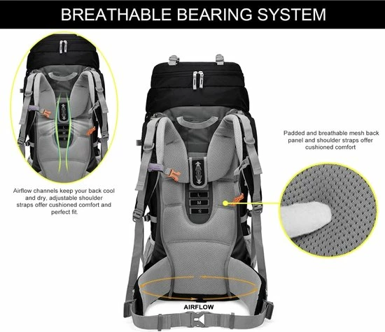 Nieuw π MOUNTAINTOP Trekkingrugzak 80L/55L Wandelrugzak Mannen Vrouwen Rugzak Grote Rugzak Met Regenhoes Voor Outdoor Reizen Camping Trekking β€οΈ - Afbeelding 5