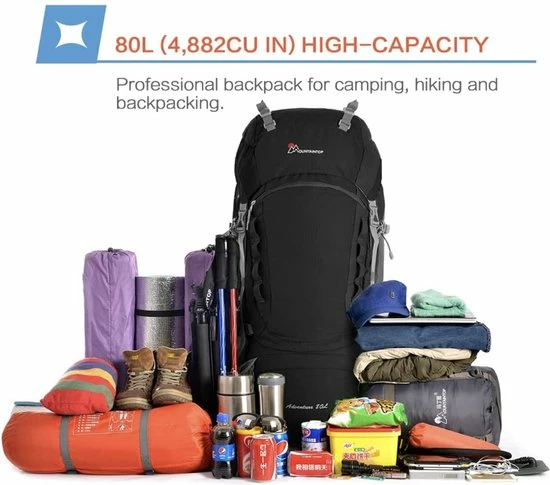Nieuw π MOUNTAINTOP Trekkingrugzak 80L/55L Wandelrugzak Mannen Vrouwen Rugzak Grote Rugzak Met Regenhoes Voor Outdoor Reizen Camping Trekking β€οΈ - Afbeelding 4