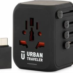 Beste deal ❤️ Universele Wereldstekker - Reisstekker - URBAN TRAVELER - Inclusief Gratis USB Adapter - 170+ Landen - 4x USB - Zwart 🎁