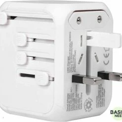 Beste Verkoop ✨ BasiqNeeds Universele Wereldstekker Met USB C - Reisstekker Met 3 USB Poorten Voor 150+ Landen - Wit 😍