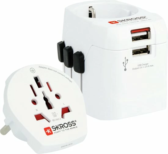 Aanbiedingen 𧨠Skross - Reisstekker/Wereldstekker Pro Light Met 2 USB-poorten - Zwitserse Kwaliteit - Input Voltage 100V - 250V π