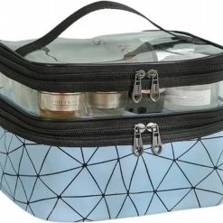 Beste recensies van ❤️ Ecarl 2 Vaks Cosmetica Oganizer + Handvat - Cosmetica Etui - Bloemen Tasje - Travel Toilet Bag - Toilet Tas - Make Up Organizer - Blauw Geometrische Patronen 💯