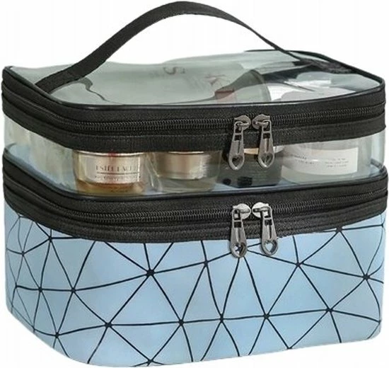 Beste recensies van β€οΈ Ecarl 2 Vaks Cosmetica Oganizer + Handvat - Cosmetica Etui - Bloemen Tasje - Travel Toilet Bag - Toilet Tas - Make Up Organizer - Blauw Geometrische Patronen π―