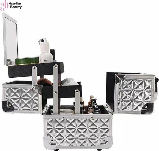 Goedkoop π Beautycase Met Spiegel Guardian Beauty - Afsluitbaar - Zilver π - Afbeelding 2