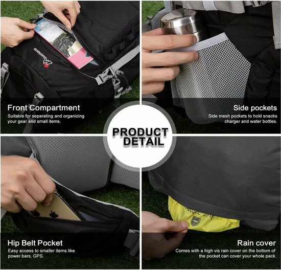 Nieuw π MOUNTAINTOP Trekkingrugzak 80L/55L Wandelrugzak Mannen Vrouwen Rugzak Grote Rugzak Met Regenhoes Voor Outdoor Reizen Camping Trekking β€οΈ - Afbeelding 3