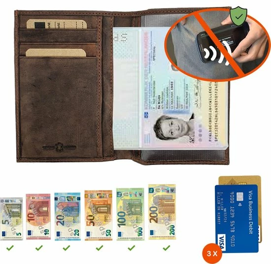 Aanbiedingen π Safekeepers Paspoorthouder - Paspoort Cover- Paspoort Etui- Leer - Hunter Bruin β - Afbeelding 6