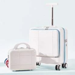 Flash-uitverkoop 👏 Shoppen Voor Iedereen SVI- Reiskoffer - 👜 Handbagage - 2delig Trolleyset - Kofferset - 20" - 14 '' - Wit Blauw- Reistassen- Cabinekoffer 👍