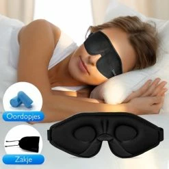 Gloednieuw 🔥 Dieux® - Luxe 3D Slaapmasker - Zwart - Oogmasker - Nachtmasker - 100% Verduisterend – Slapen - Inclusief Oordoppen En Opbergzakje – Slaap – Reismasker – Powernap – Yoga – Reizen - Sinterklaas Cadeautjes - Black Friday 2022 🎁