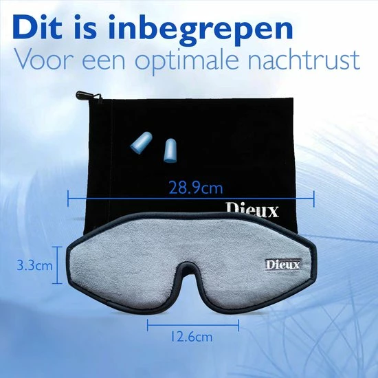 Promo 🧨 Dieux® - Luxe 3D Slaapmasker – Grijs - Oogmasker - Nachtmasker - 100% Verduisterend – Slapen - Inclusief Oordoppen En Opbergzakje – Slaap – Reismasker – Powernap – Yoga – Reis - Sinterklaas Cadeautjes - Black Friday 2022 😍 - Afbeelding 7