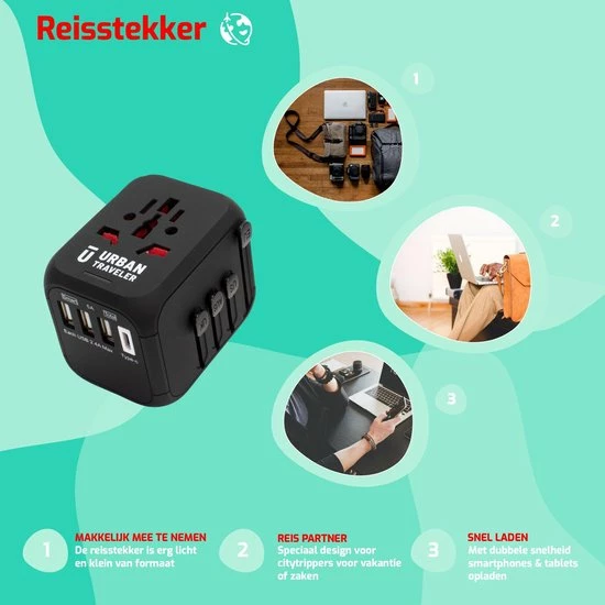 Beste deal β€οΈ Universele Wereldstekker - Reisstekker - URBAN TRAVELER - Inclusief Gratis USB Adapter - 170+ Landen - 4x USB - Zwart π 5 Beste deal β€οΈ Universele Wereldstekker - Reisstekker - URBAN TRAVELER - Inclusief Gratis USB Adapter - 170+ Landen - 4x USB - Zwart π - Afbeelding 5