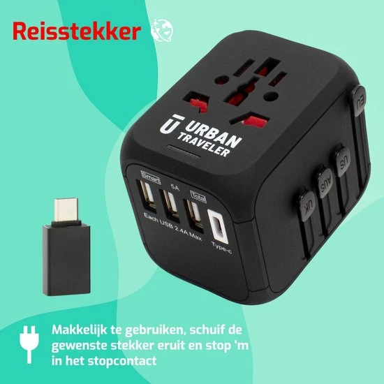 Beste deal β€οΈ Universele Wereldstekker - Reisstekker - URBAN TRAVELER - Inclusief Gratis USB Adapter - 170+ Landen - 4x USB - Zwart π 8 Beste deal β€οΈ Universele Wereldstekker - Reisstekker - URBAN TRAVELER - Inclusief Gratis USB Adapter - 170+ Landen - 4x USB - Zwart π - Afbeelding 8