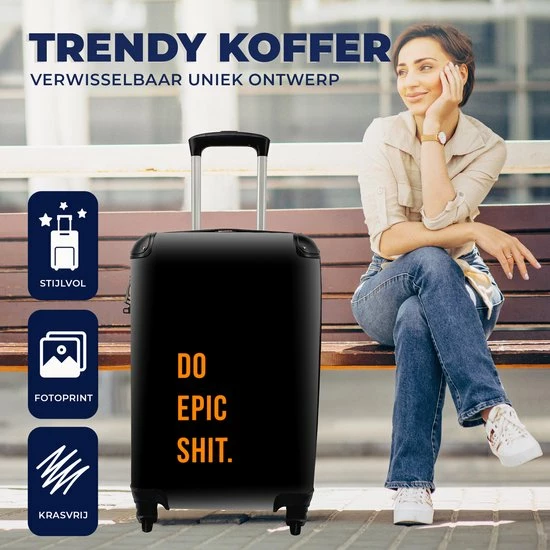 Nieuw ✔️ MuchoWow® Koffer - Quotes - Do Epic Shit - Oranje - Zwart - Past Binnen 55x40x20 Cm En 55x35x25 Cm - 👜 Handbagage - Trolley - Fotokoffer - Cabin Size - Print ⭐ - Afbeelding 2