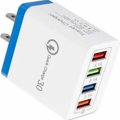 Beste Verkoop ✨ Merkloos Reisstekker - USA USB Oplader - Amerikaanse Stekker - Usb Oplader - Usb Stekker - Snel Lader - 3.0 3A Usb Lader - Telefoon Adapter - 4 Poorten - Amerikaanse Stekker - Wit/Blauw 💯
