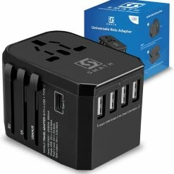 Goedkoopste 🎉 Smath Reisstekker Universeel Met 5 USB Poorten – Engeland – Amerika – Italie – Zuid Afrika – USA – UK – Australie – Wereldstekker 😉