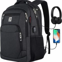 Begroting ❤️ Laptoprugzak Met USB-oplaadconnector Voor Mannen En Vrouwen Voor Werk School Schoolrugzak Voor Jongens En Tieners Met Laptopvak En Antidiefstaltas, Zwarte Set, 15,6 Inch 👍