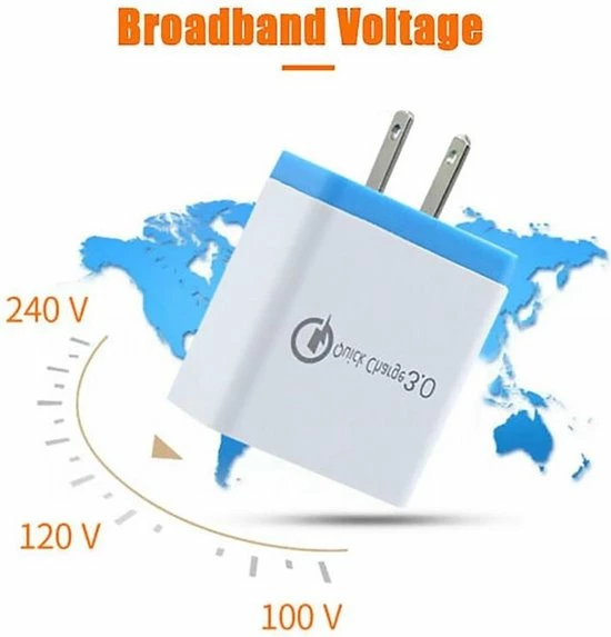 Beste Verkoop β¨ Merkloos Reisstekker - USA USB Oplader - Amerikaanse Stekker - Usb Oplader - Usb Stekker - Snel Lader - 3.0 3A Usb Lader - Telefoon Adapter - 4 Poorten - Amerikaanse Stekker - Wit/Blauw π― - Afbeelding 4