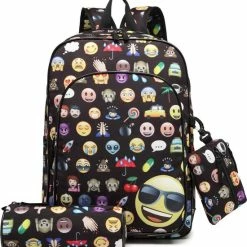 Hete verkoop π Miss Lulu Rugzak - Rugtas Met Portemonnee En Etui - Schooltas - Emoji - A4 Formaat - Lichtgewicht (E6629 BK) β