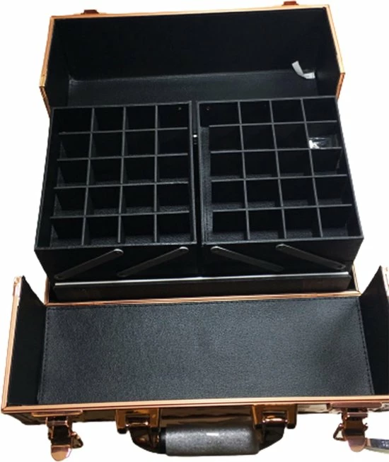 Uitgang π Guardian Beauty Beautycase / Beautykoffer Goud/Roos Kleur - Functioneel - Aluminium - 2 Vakken Aan Twee Kanten - Alle Beautygereedschappen- Kapper - Tattoo - Nagel - Visagie - Make-up - Cosmetica - Schmink - Beauty Case π - Afbeelding 4
