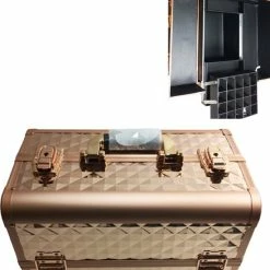 Uitgang ๐ Guardian Beauty Beautycase / Beautykoffer Goud/Roos Kleur - Functioneel - Aluminium - 2 Vakken Aan Twee Kanten - Alle Beautygereedschappen- Kapper - Tattoo - Nagel - Visagie - Make-up - Cosmetica - Schmink - Beauty Case ๐