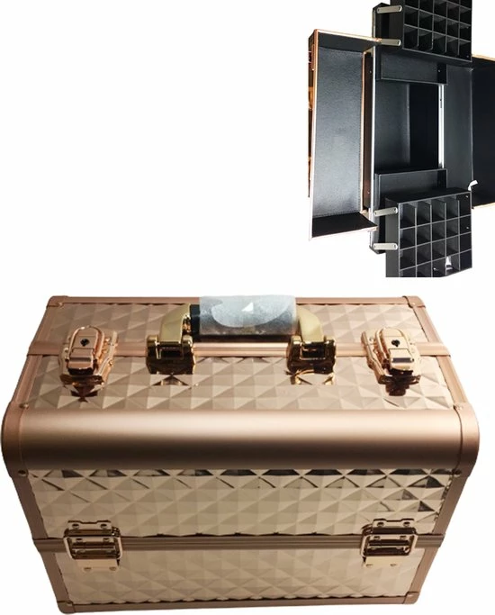 Uitgang π Guardian Beauty Beautycase / Beautykoffer Goud/Roos Kleur - Functioneel - Aluminium - 2 Vakken Aan Twee Kanten - Alle Beautygereedschappen- Kapper - Tattoo - Nagel - Visagie - Make-up - Cosmetica - Schmink - Beauty Case π