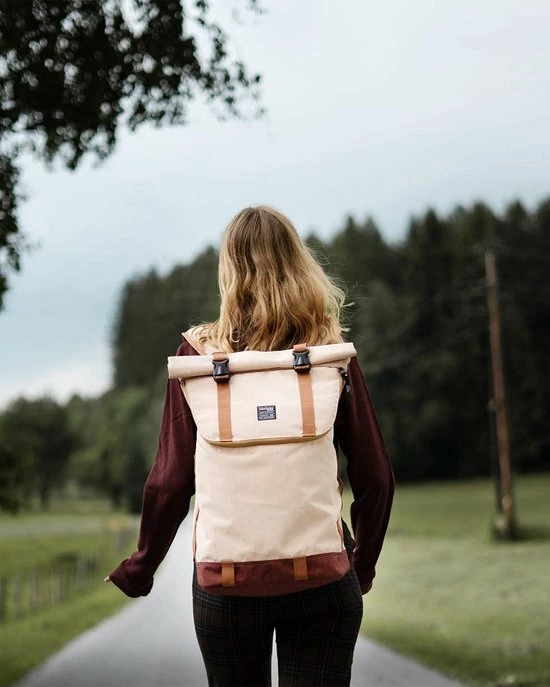 Kopen π Beige EverVanz Laptop Rugtas Vrouw & Man Roll Top Waterdicht Reizen Wandelen Rugzak Lichtgewicht Casual Dagrugzak Stijlvol Schooltas π - Afbeelding 7