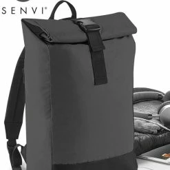 Korting 🛒 Senvi Reflecterende 🎒 Backpack - Rugzak Rol-Top Zwart 💯