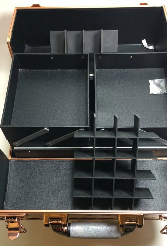 Uitgang π Guardian Beauty Beautycase / Beautykoffer Goud/Roos Kleur - Functioneel - Aluminium - 2 Vakken Aan Twee Kanten - Alle Beautygereedschappen- Kapper - Tattoo - Nagel - Visagie - Make-up - Cosmetica - Schmink - Beauty Case π - Afbeelding 2