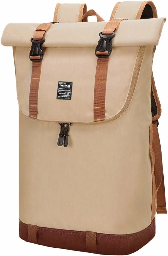 Kopen π Beige EverVanz Laptop Rugtas Vrouw & Man Roll Top Waterdicht Reizen Wandelen Rugzak Lichtgewicht Casual Dagrugzak Stijlvol Schooltas π